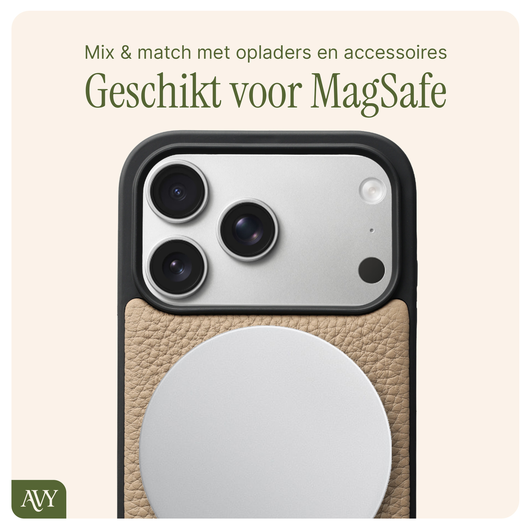 AVY Apple iPhone 17 Pro Beige Leren Hoesje met Koord Silver Spark afbeelding 7