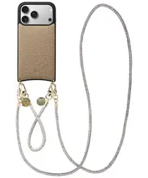 AVY Apple iPhone 17 Pro Beige Leren Hoesje met Koord Silver Spark Set afbeelding