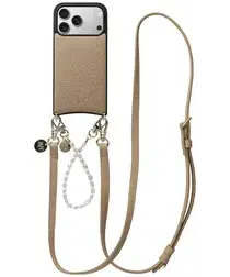 AVY Apple iPhone 17 Pro Beige Leren Hoesje met Koord Leather and Pearls afbeelding