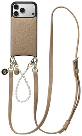 AVY Apple iPhone 17 Pro Beige Leren Hoesje met Koord Leather and Pearls
