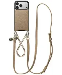 AVY Apple iPhone 17 Pro Beige Leren Hoesje met Koord Leather and Gold afbeelding