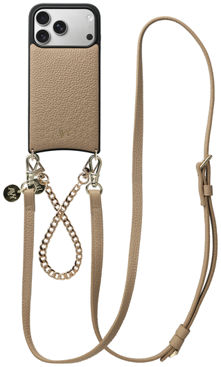 AVY Apple iPhone 17 Pro Beige Leren Hoesje met Koord Leather and Gold afbeelding 1