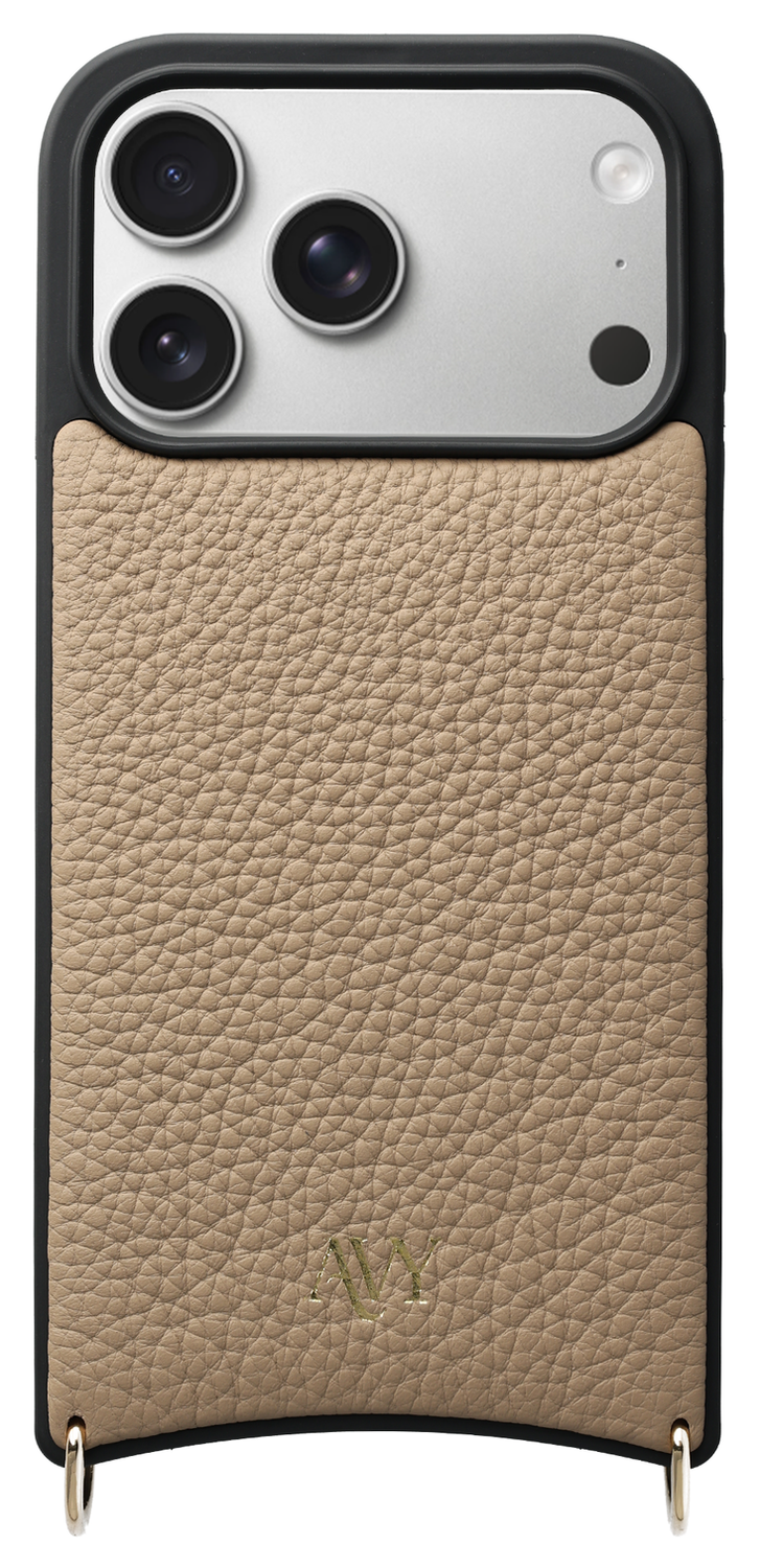AVY Apple iPhone 17 Pro Beige Leren Hoesje met Koord Leather and Silver afbeelding 12