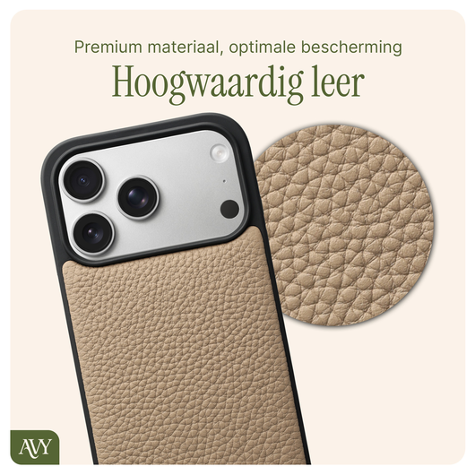 AVY Apple iPhone 17 Pro Beige Leren Hoesje met Koord Leather and Silver afbeelding 6