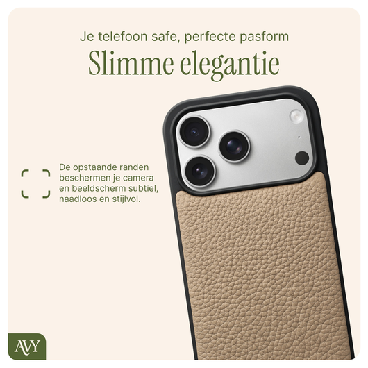 AVY Apple iPhone 17 Pro Beige Leren Hoesje met Koord Leather and Silver afbeelding 7