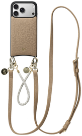 AVY Apple iPhone 17 Pro Beige Leren Hoesje met Koord Leather and Silver afbeelding