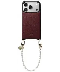 AVY Apple iPhone 17 Pro Burgundy Leren Hoesje met Koord Perla Chic afbeelding