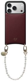 AVY Apple iPhone 17 Pro Burgundy Leren Hoesje met Koord Perla Chic