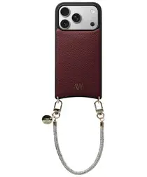 AVY Apple iPhone 17 Pro Burgundy Leren Hoesje met Koord Silver Spark afbeelding