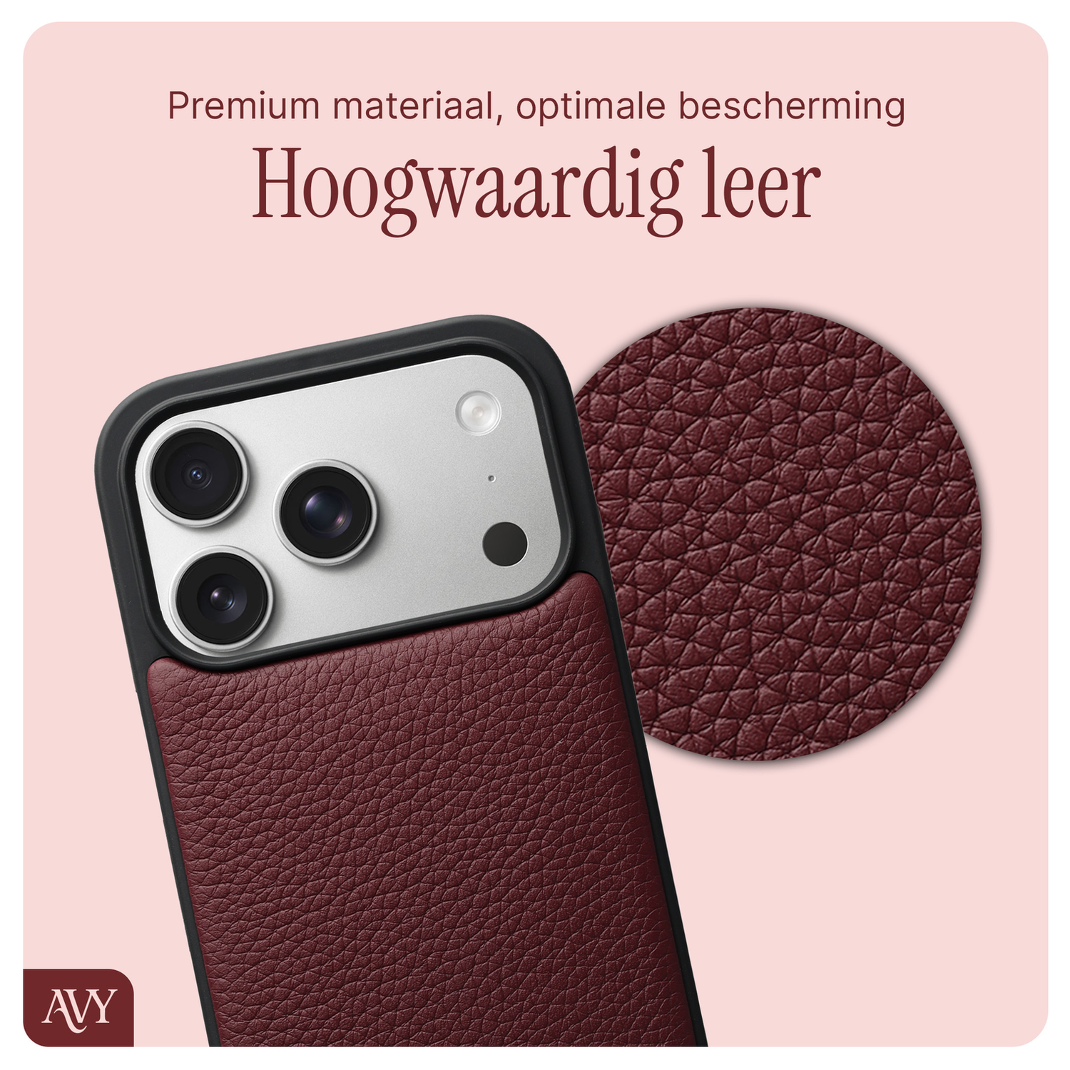 AVY Apple iPhone 17 Pro Burgundy Leren Hoesje met Koord Silver Spark afbeelding 5