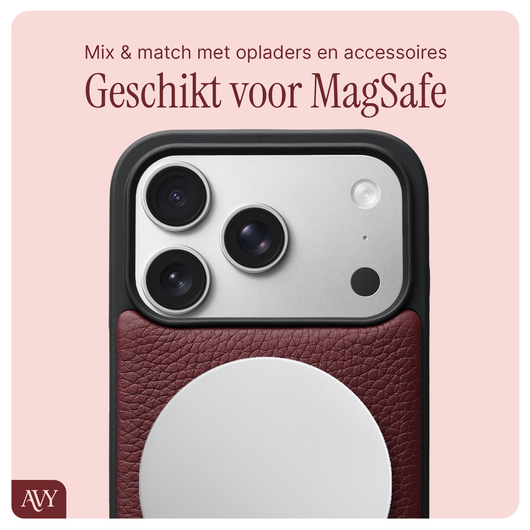 AVY Apple iPhone 17 Pro Burgundy Leren Hoesje met Koord Silver Spark afbeelding 6