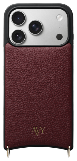 AVY Apple iPhone 17 Pro Burgundy Leren Hoesje met Koord Silver Spark afbeelding 10