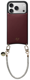 AVY Apple iPhone 17 Pro Burgundy Leren Hoesje met Koord Silver Spark
