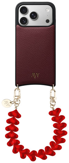AVY Apple iPhone 17 Pro Burgundy Leren Hoesje met Koord Cupid Clear Red afbeelding 1