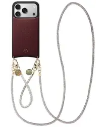 AVY Apple iPhone 17 Pro Burgundy Leren Hoesje met Koord Silver Spark Set afbeelding