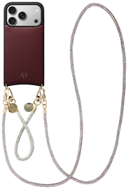 AVY Apple iPhone 17 Pro Burgundy Leren Hoesje met Koord Silver Spark Set