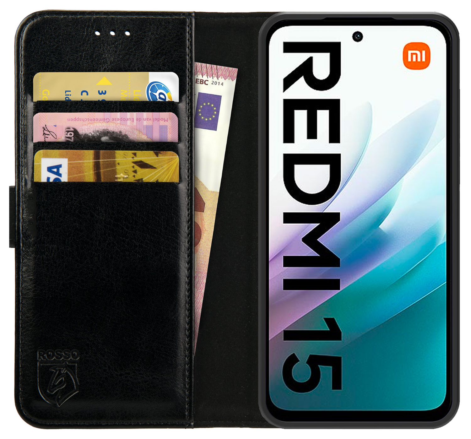 Rosso Element Xiaomi Redmi 15 4G Hoesje Book Case Wallet Zwart afbeelding 1