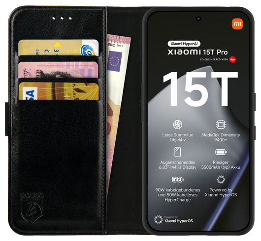 Rosso Element Xiaomi 15T Pro Hoesje Book Case Wallet Zwart afbeelding 1