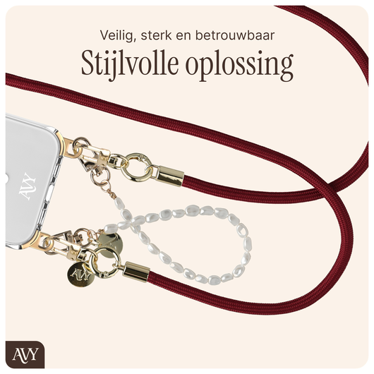 AVY Apple iPhone 15 Pro Max Hoesje met Koord & MagSafe Set Pearl & Rope Burgundy afbeelding 8