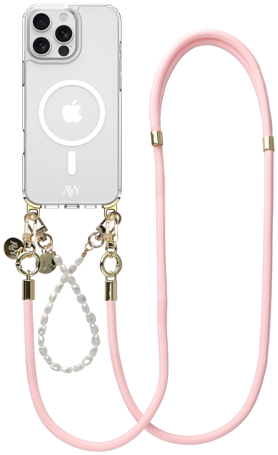 AVY Apple iPhone 15 Pro Max Hoesje met Koord & MagSafe Set Pearl & Rope Pink afbeelding 1