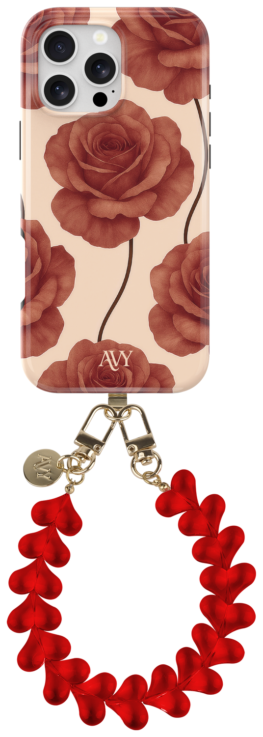 AVY Apple iPhone 15 Pro Max MagSafe Hoesje met Koord 30CM Hearts & Roses afbeelding 1
