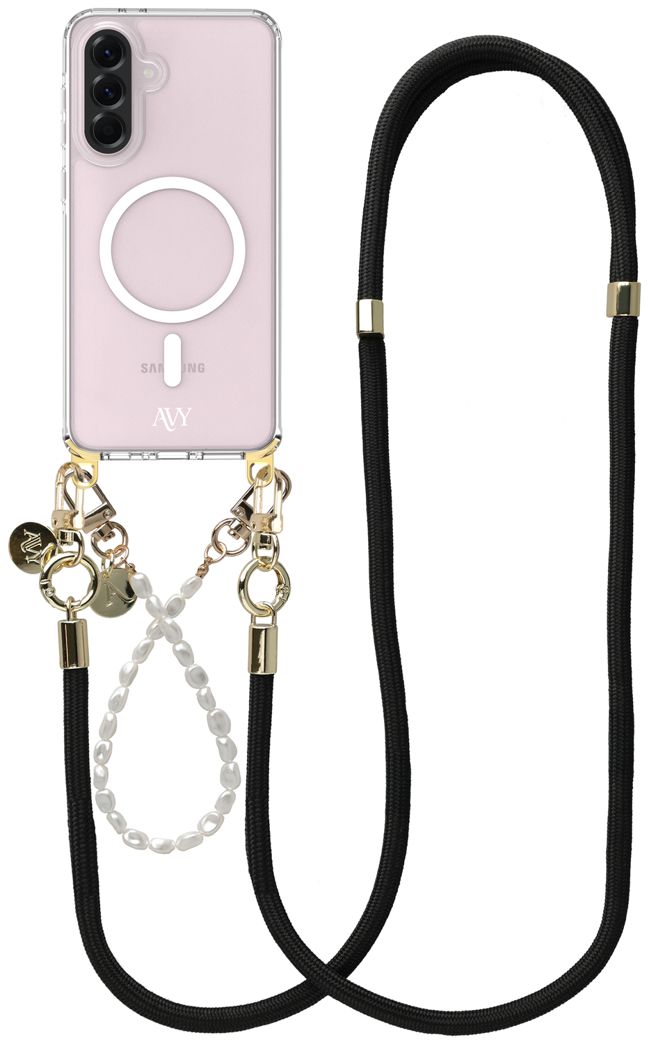 AVY Samsung Galaxy A56 / A36 Hoesje met Koord & MagSafe Set Pearl & Rope Black afbeelding 1