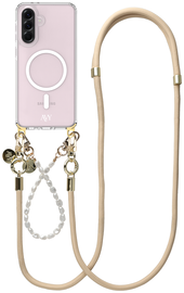 AVY Samsung Galaxy A56 / A36 Hoesje met Koord & MagSafe Set Pearl & Rope Beige