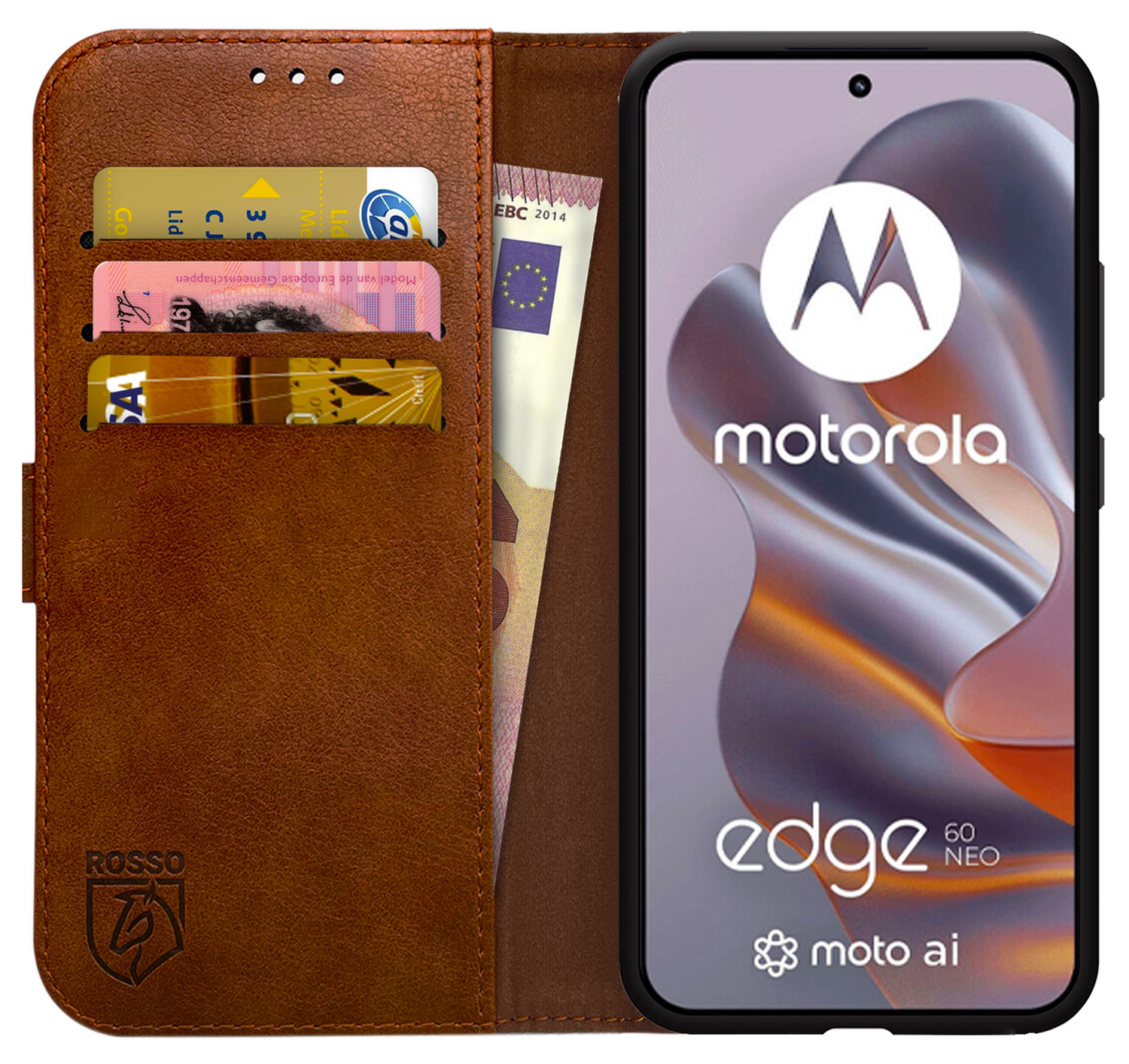 Rosso Element Motorola Edge 60 Neo Hoesje Book Case Wallet Bruin afbeelding 1