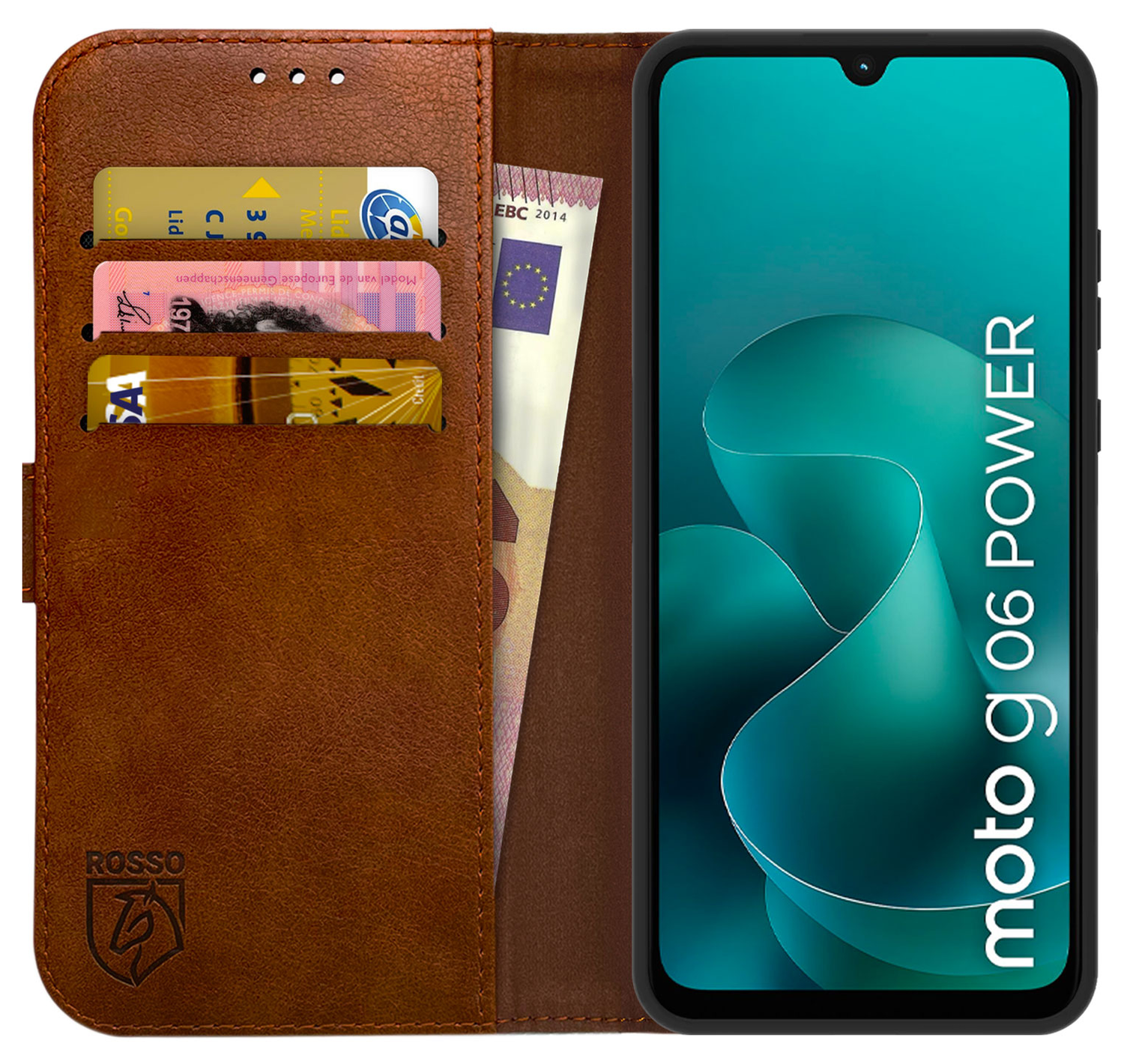 Rosso Element Motorola G06 Power Hoesje Book Case Wallet Bruin afbeelding 1