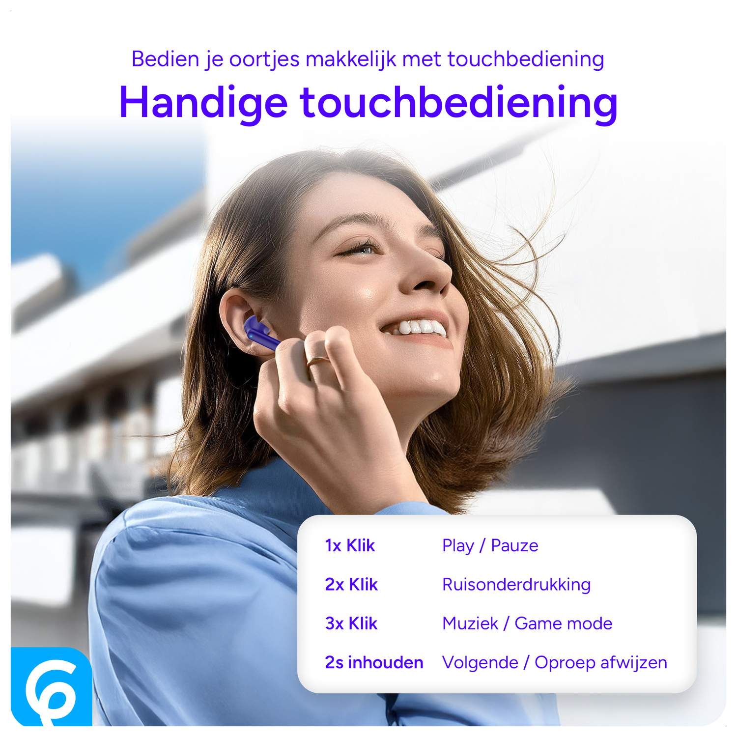 SBG Draadloze Oordopjes Noise Cancelling Bluetooth met Display Donker Blauw afbeelding 3