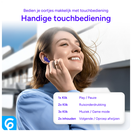 SBG Draadloze Oordopjes Noise Cancelling Bluetooth met Display Donker Blauw afbeelding 3