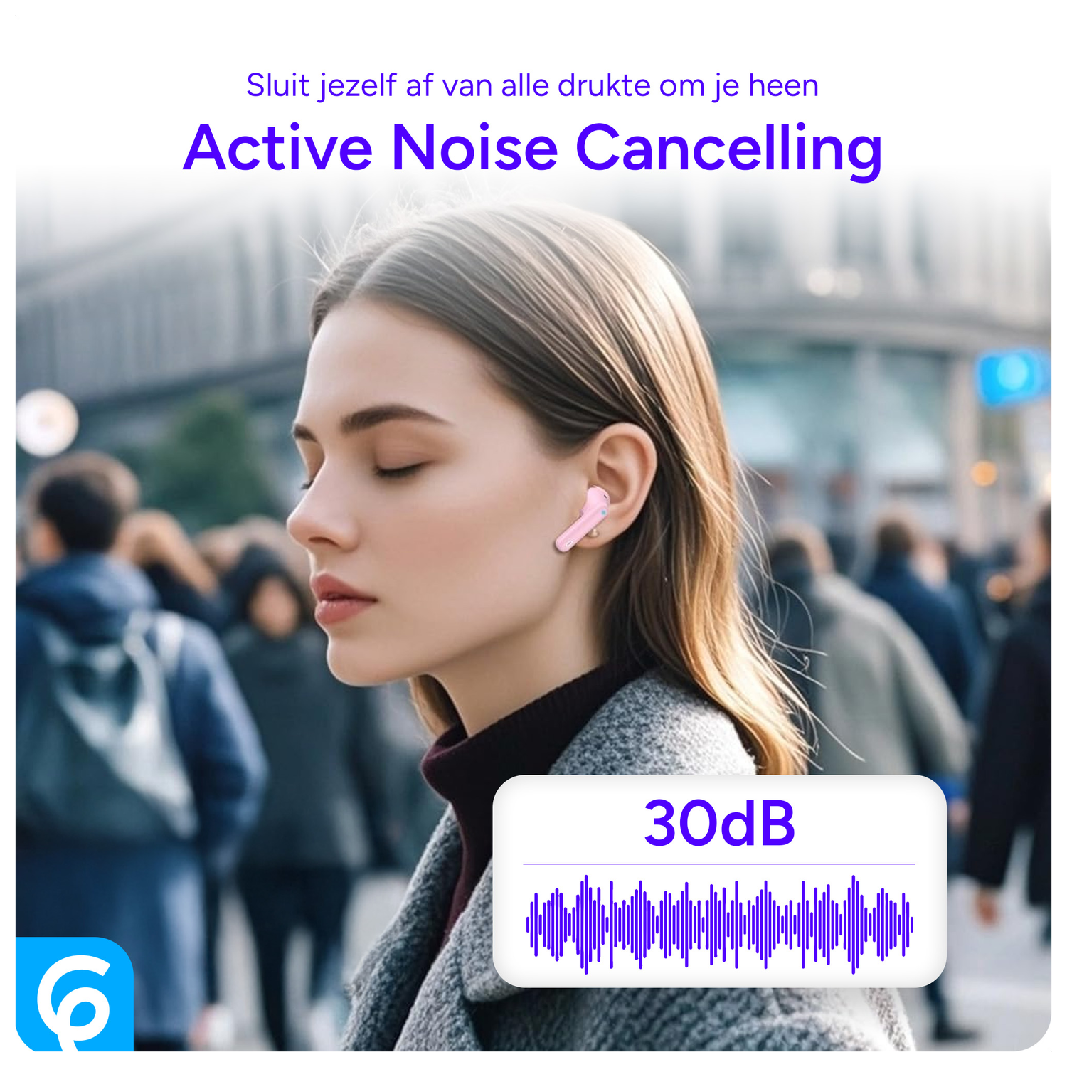 SBG Draadloze Oordopjes Noise Cancelling Bluetooth met Display Roze afbeelding 4