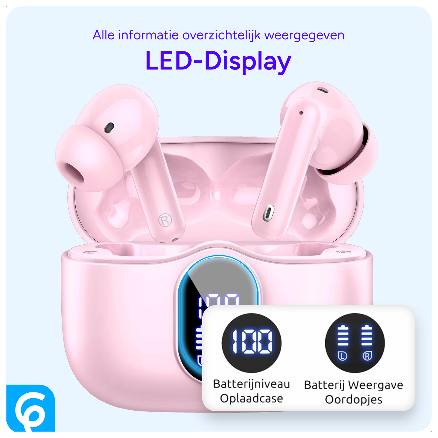 SBG Draadloze Oordopjes Noise Cancelling Bluetooth met Display Roze afbeelding 5