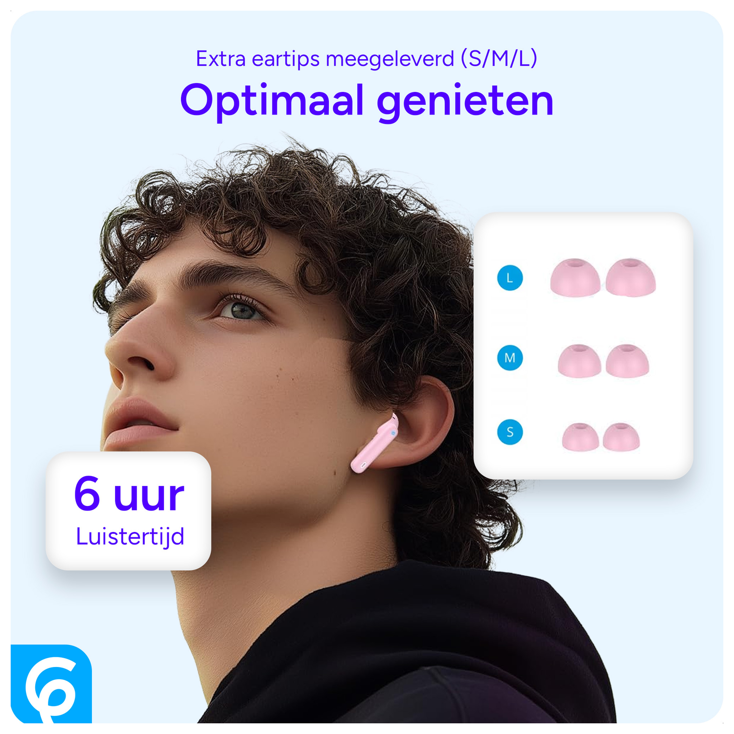 SBG Draadloze Oordopjes Noise Cancelling Bluetooth met Display Roze afbeelding 6