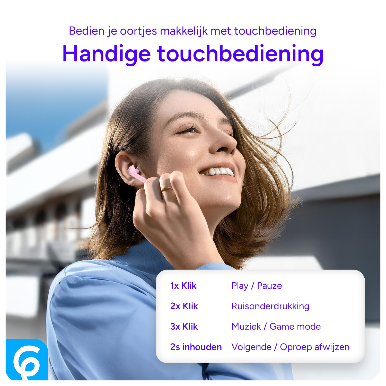 SBG Draadloze Oordopjes Noise Cancelling Bluetooth met Display Roze afbeelding 3