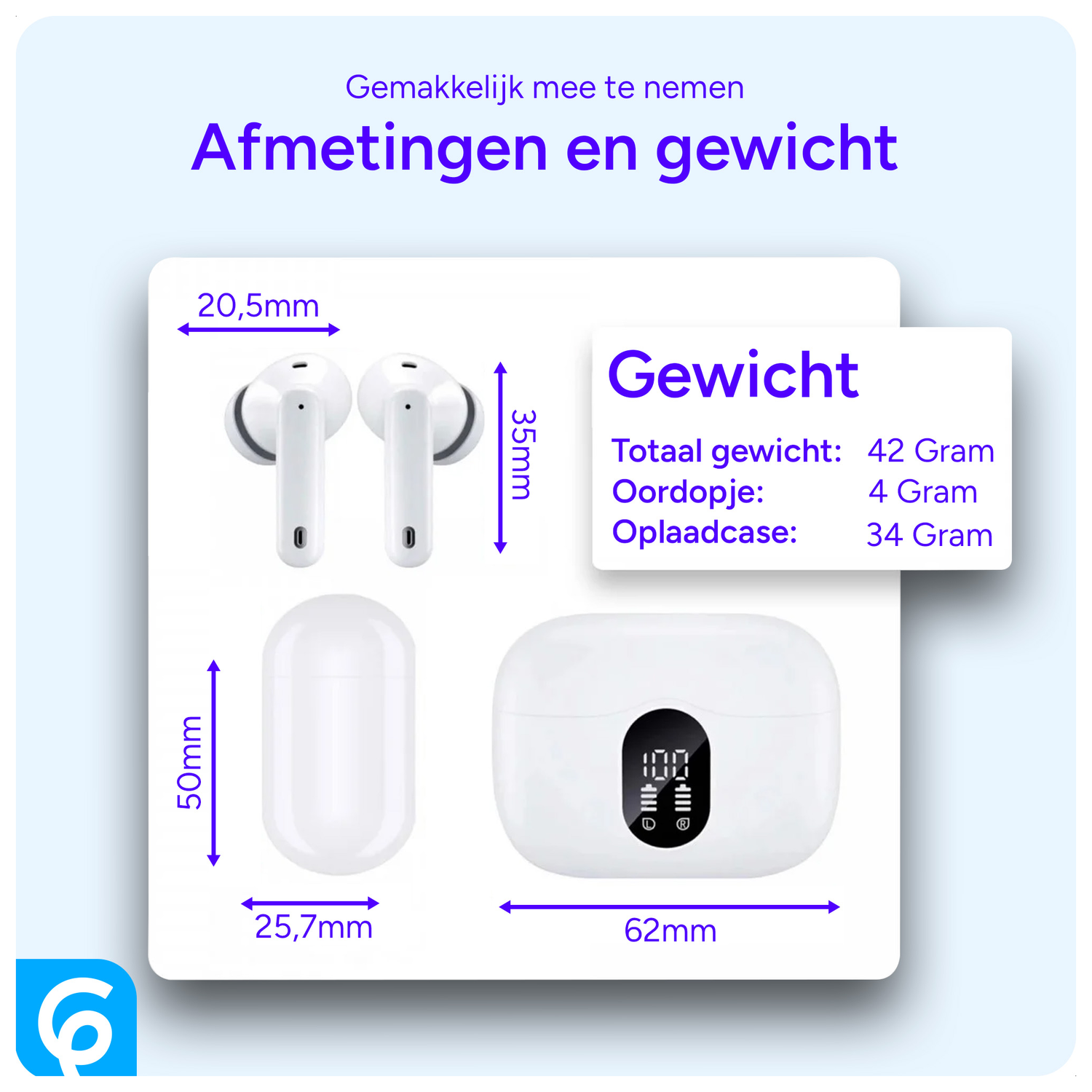 SBG Draadloze Oordopjes Noise Cancelling Bluetooth met Display Paars afbeelding 7