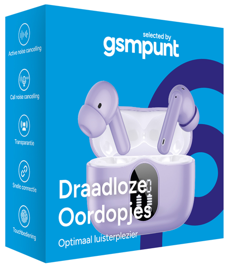 SBG Draadloze Oordopjes Noise Cancelling Bluetooth met Display Paars afbeelding 8