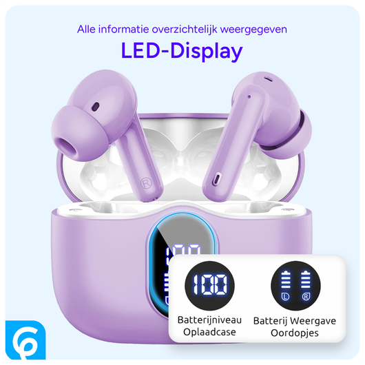 SBG Draadloze Oordopjes Noise Cancelling Bluetooth met Display Paars afbeelding 5