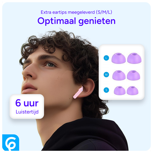 SBG Draadloze Oordopjes Noise Cancelling Bluetooth met Display Paars afbeelding 6