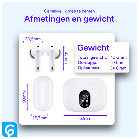 SBG Draadloze Oordopjes Noise Cancelling Bluetooth met Display Paars afbeelding 7