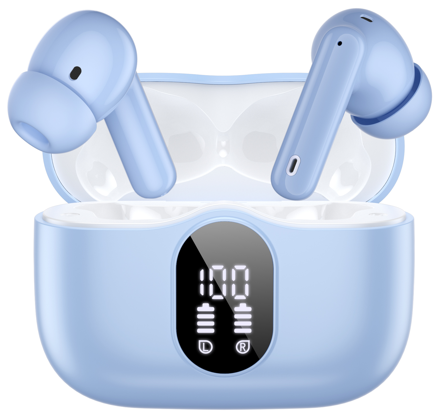 SBG Draadloze Oordopjes Noise Cancelling Bluetooth met Display Licht Blauw afbeelding 1