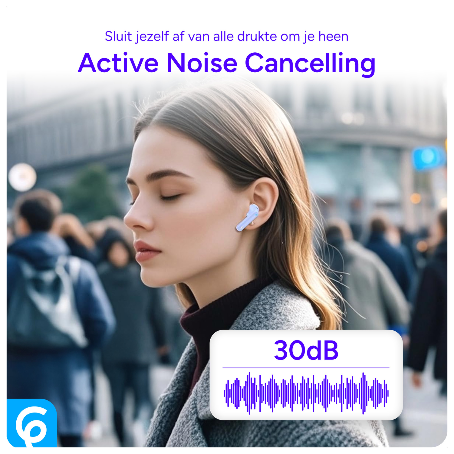 SBG Draadloze Oordopjes Noise Cancelling Bluetooth met Display Licht Blauw afbeelding 4