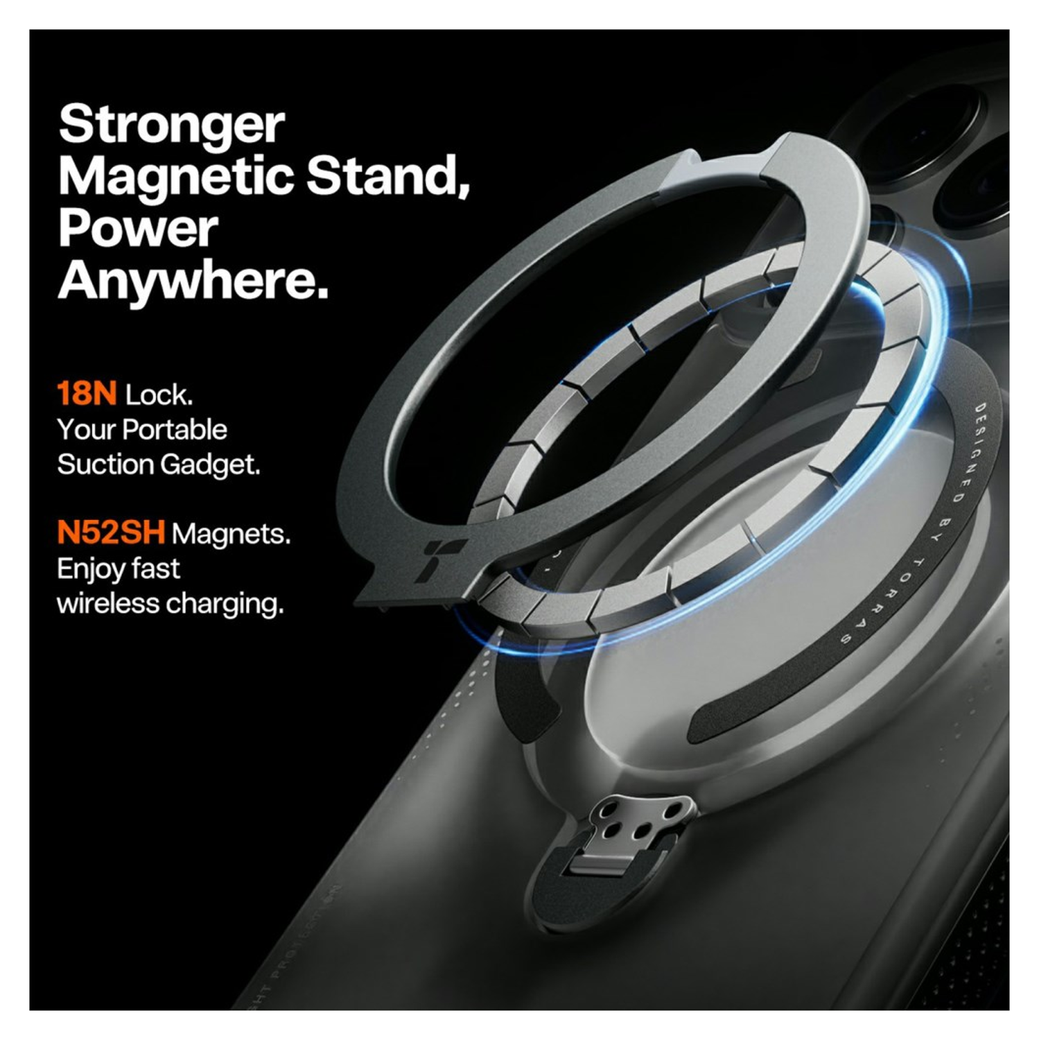 TORRAS Ostand Q3 Air Apple iPhone 17 Pro Max Hoesje 360° MagSafe Stand Zwart afbeelding 4