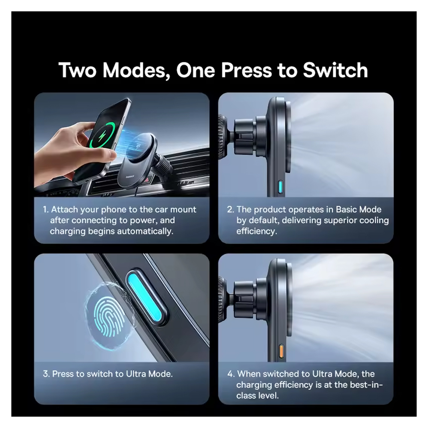 Baseus VC2 Pro Qi2.2 MagSafe Telefoonhouder Ventilatierooster Auto 25W Opladen afbeelding 5