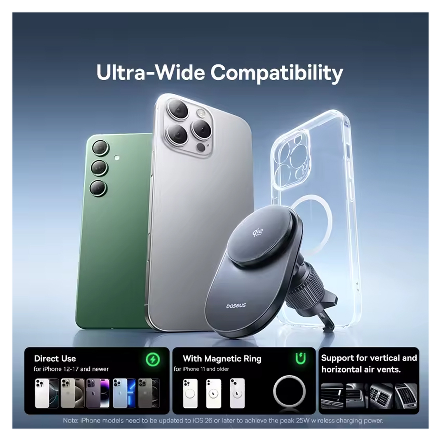 Baseus VC2 Pro Qi2.2 MagSafe Telefoonhouder Ventilatierooster Auto 25W Opladen afbeelding 6