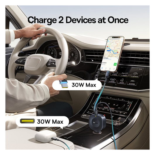 Baseus PrimeTrip VR2 Autolader 60W met Uitrekbare USB-C Kabel Zwart afbeelding 4