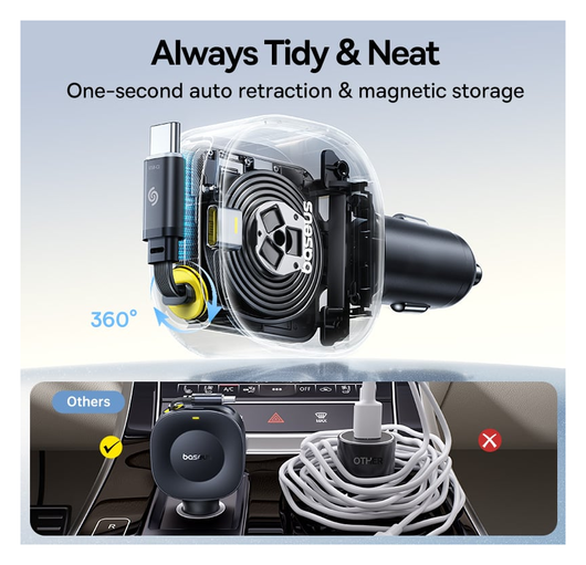 Baseus PrimeTrip VR2 Autolader 60W met Uitrekbare USB-C Kabel Zwart afbeelding 6