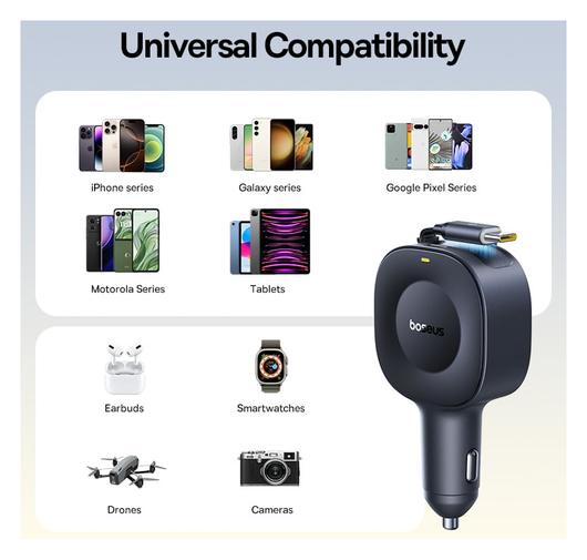 Baseus PrimeTrip VR2 Autolader 60W met Uitrekbare USB-C Kabel Zwart afbeelding 8