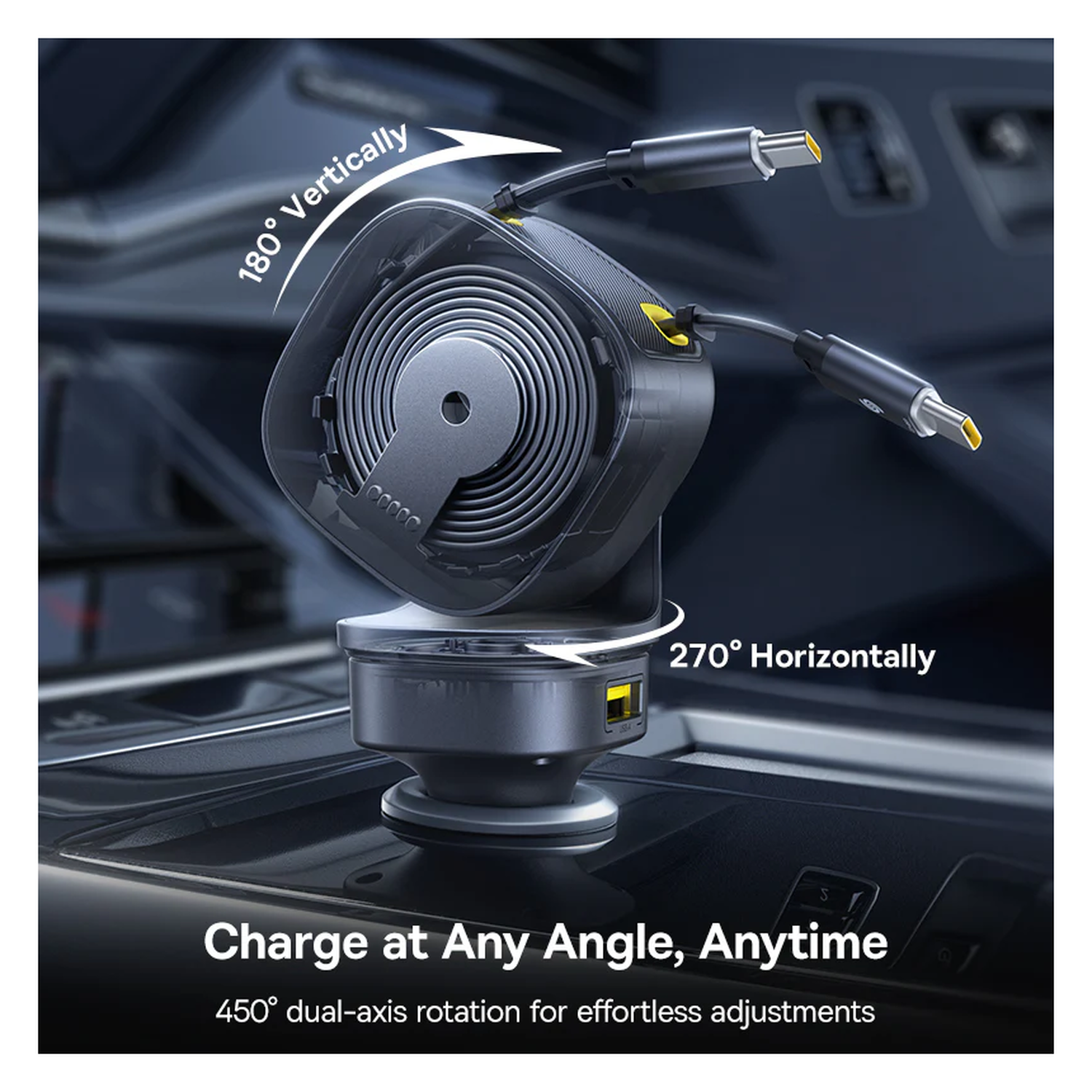 Baseus PrimeTrip VR2 Max Autolader 100W met 2 Uitrekbare USB-C Kabels Zwart afbeelding 5