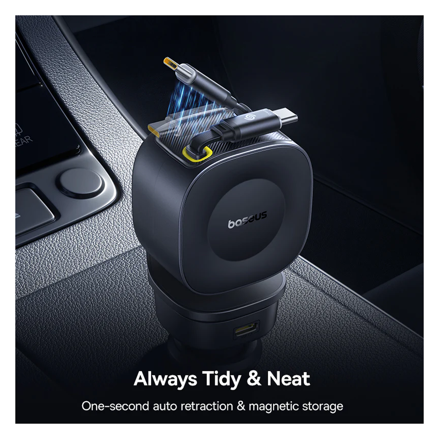 Baseus PrimeTrip VR2 Max Autolader 100W met 2 Uitrekbare USB-C Kabels Zwart afbeelding 6